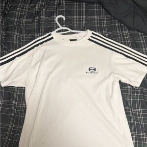 Balenciaga White and Black Striped Men's Tee